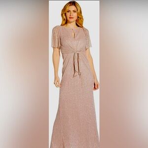 NWT Sz 12 Adrianna Papell Stardust Pleated Mermaid Gown in Blush